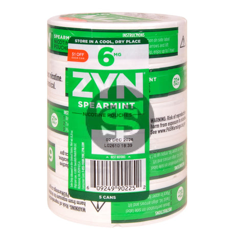 Zyn $1 OFF Nicotine pouches 6mg Spearmint 5 cans