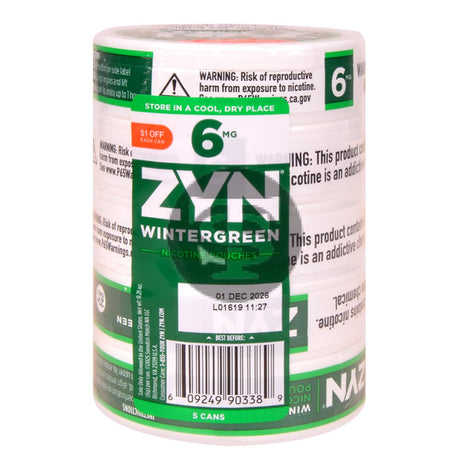 Zyn $1 OFF Nicotine pouches 6mg Wintergreen 5 cans