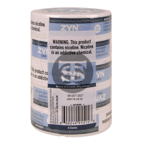 Zyn Nicotine pouches 6mg Chill 5 cans of 20 pouches