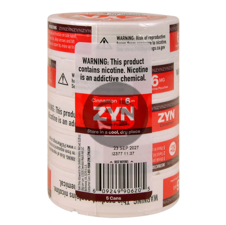 Zyn Nicotine pouches 6mg Cinnamon 5 cans of 20 pouches