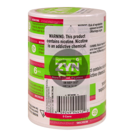 Zyn Nicotine pouches 6mg Dragonberry 5 cans of 20 Pouches