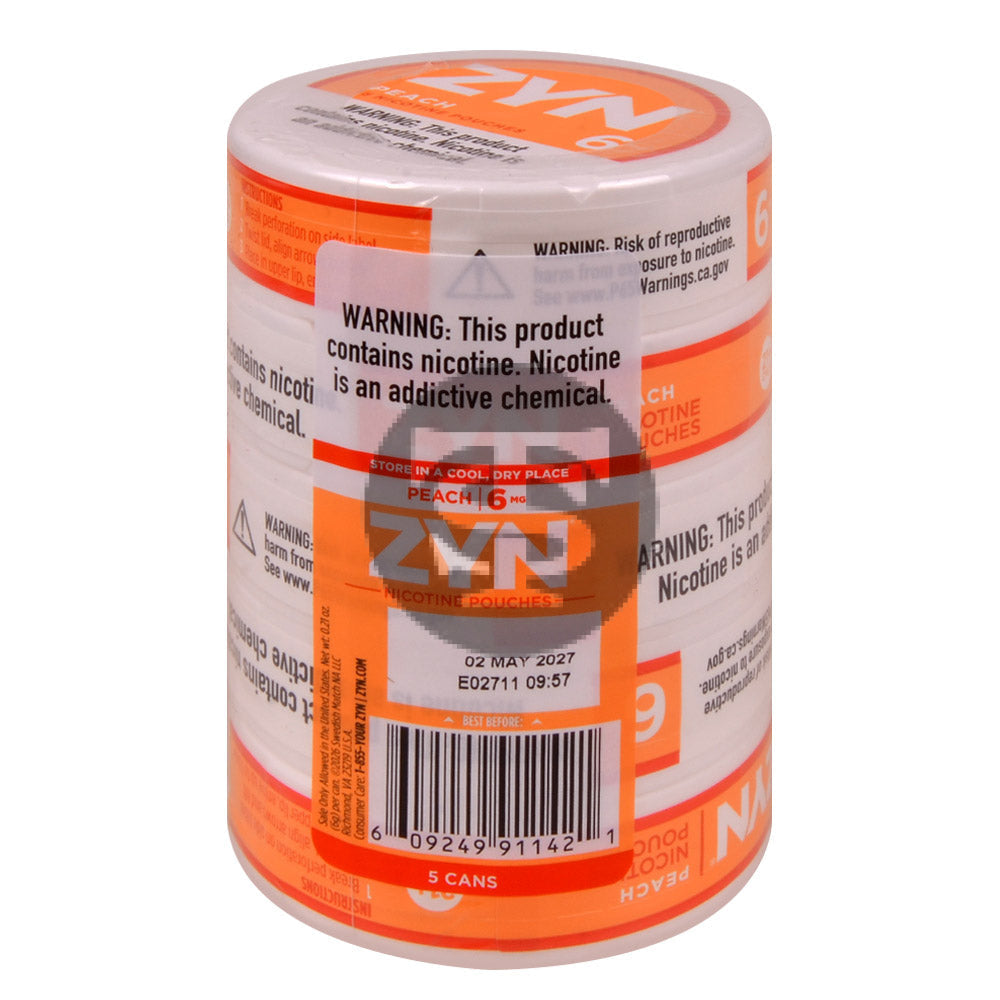 Zyn Nicotine pouches 6mg Peach 5 cans