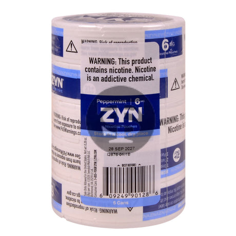 Zyn Nicotine pouches 6mg Peppermint 5 cans of 20 pouches