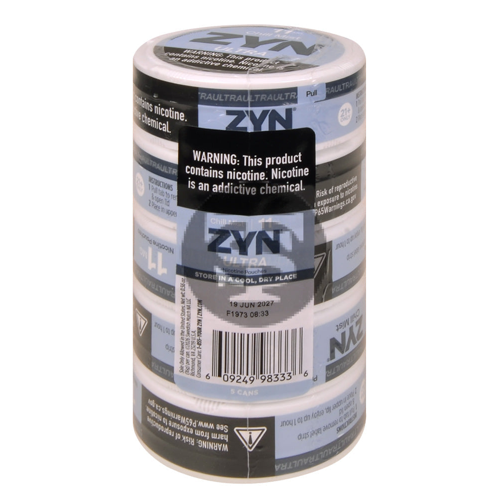 Zyn Ultra Nicotine pouches 11mg Chill Mist 5 cans