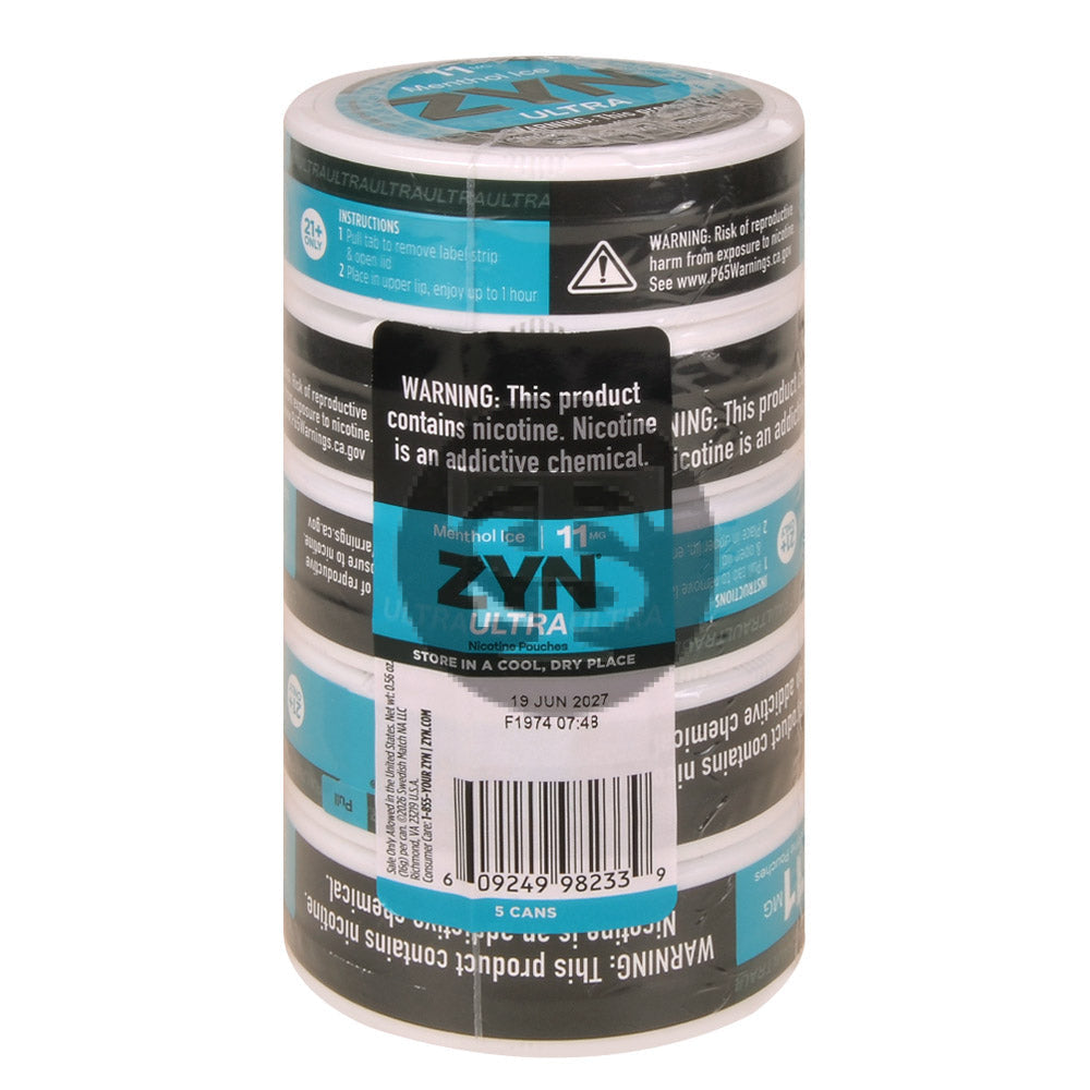 Zyn ULTRA Nicotine pouches 11mg Menthol Ice 5 cans