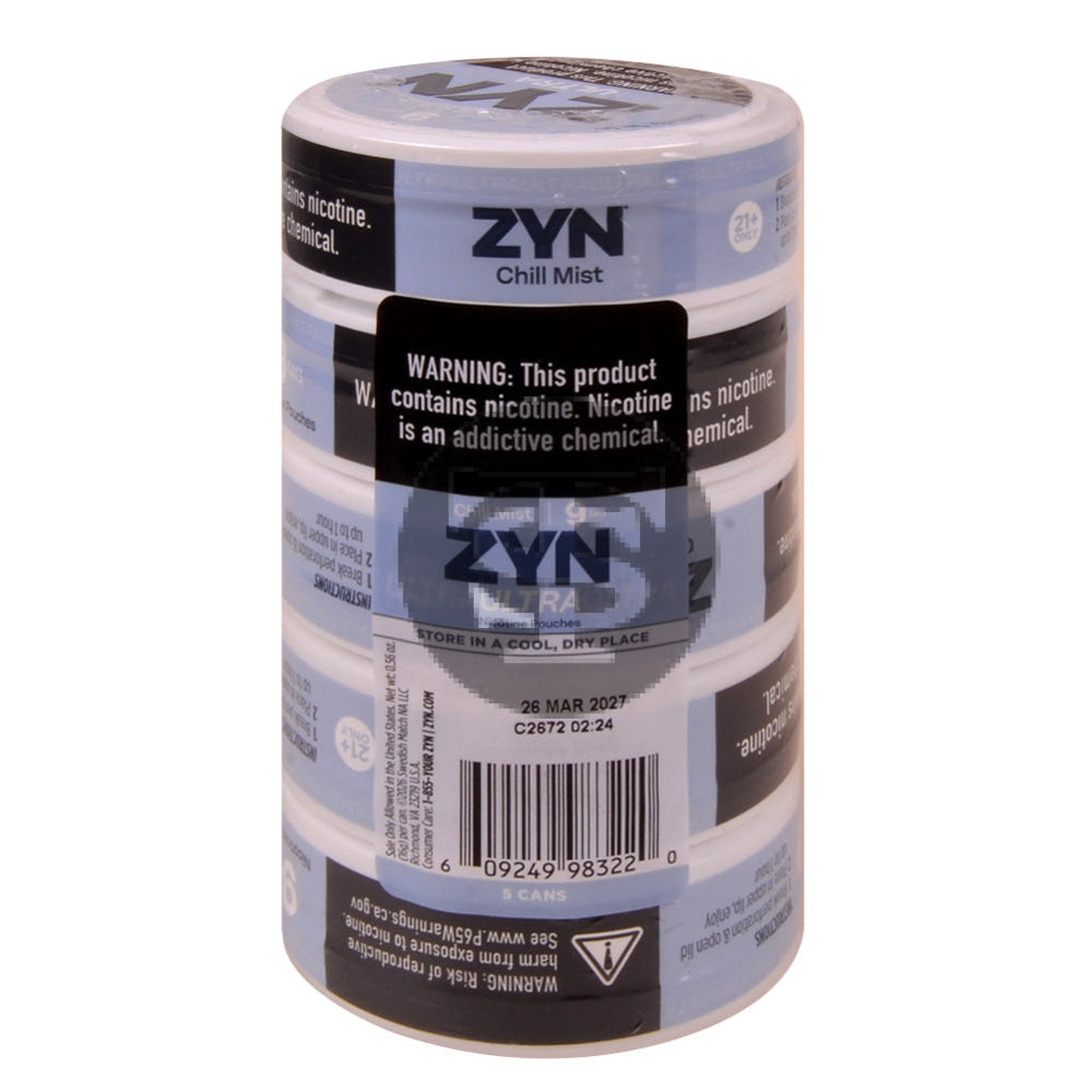 Zyn Ultra Nicotine pouches 9mg Chill Mist 5 cans
