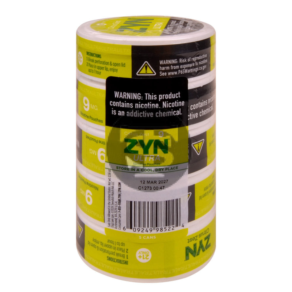 Zyn ULTRA Nicotine pouches 9mg Citrus Zest 5 cans