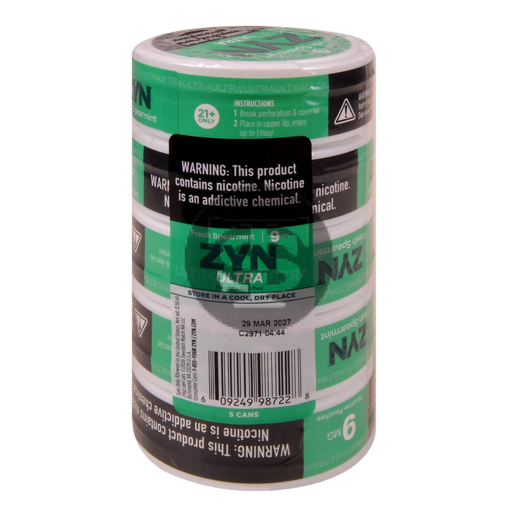 Zyn ULTRA Nicotine pouches 9mg Fresh Spearmint 5 cans