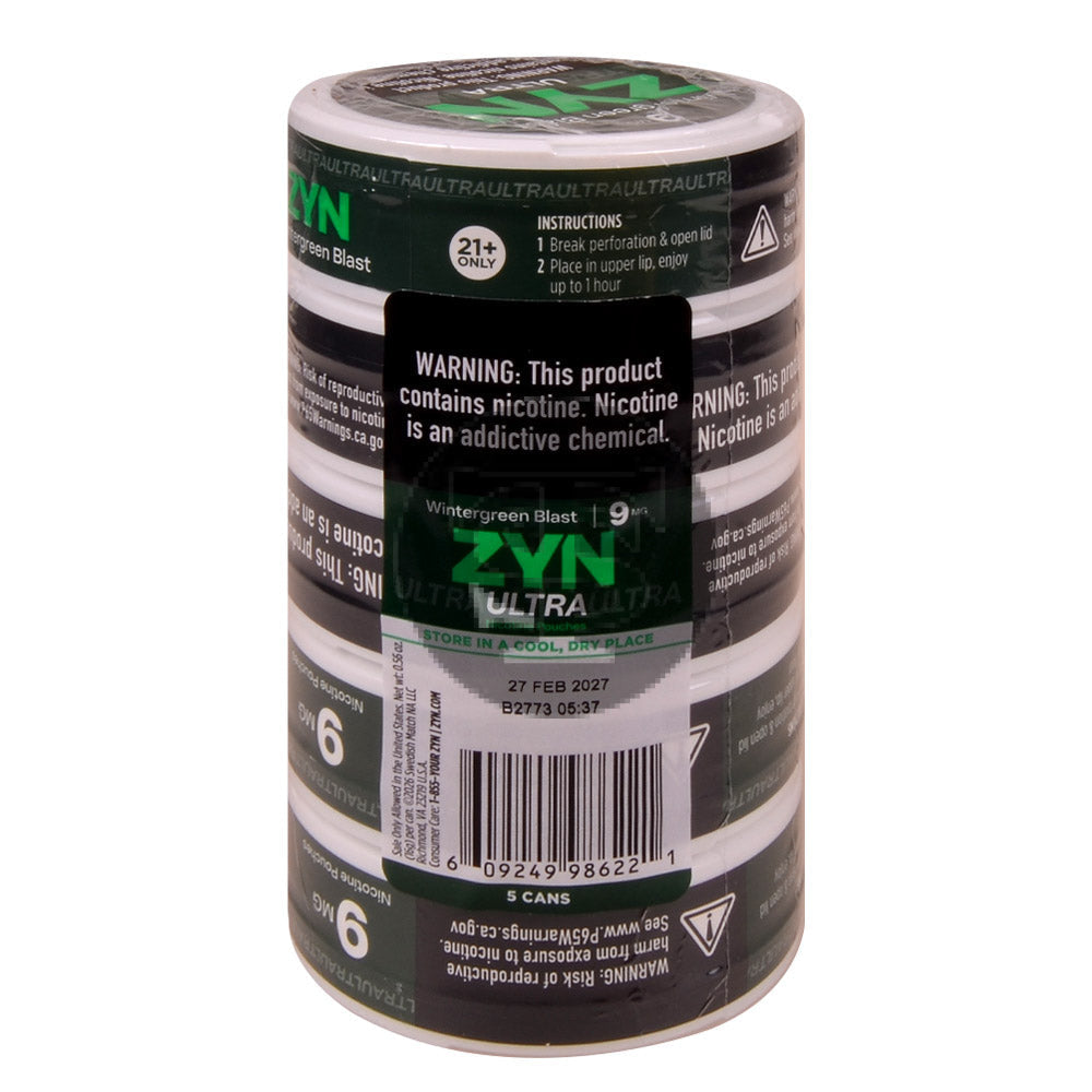 Zyn ULTRA Nicotine pouches 9mg Wintergreen Blast 5 cans