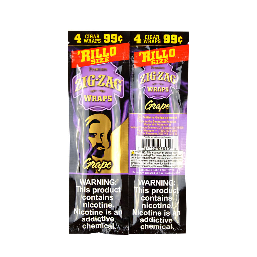 Zig Zag Rillo Size Grape Cigar Wraps, 4 for 99 Cents