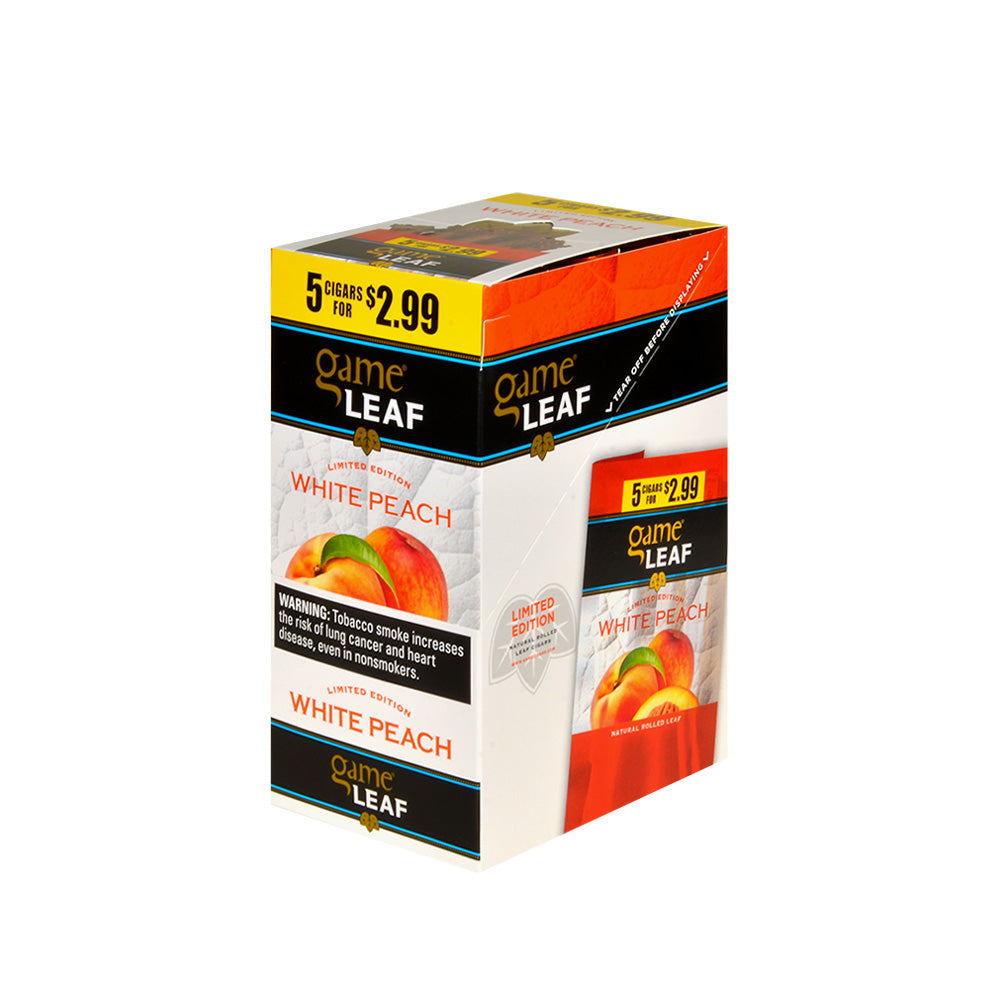 Game Leaf Cigarillos 5 for $2.99 White Peach 8 pack of 5 1