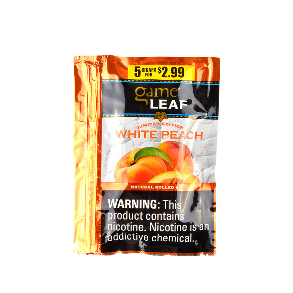 Game Leaf Cigarillos 5 for $2.99 White Peach 8 pack of 5 2