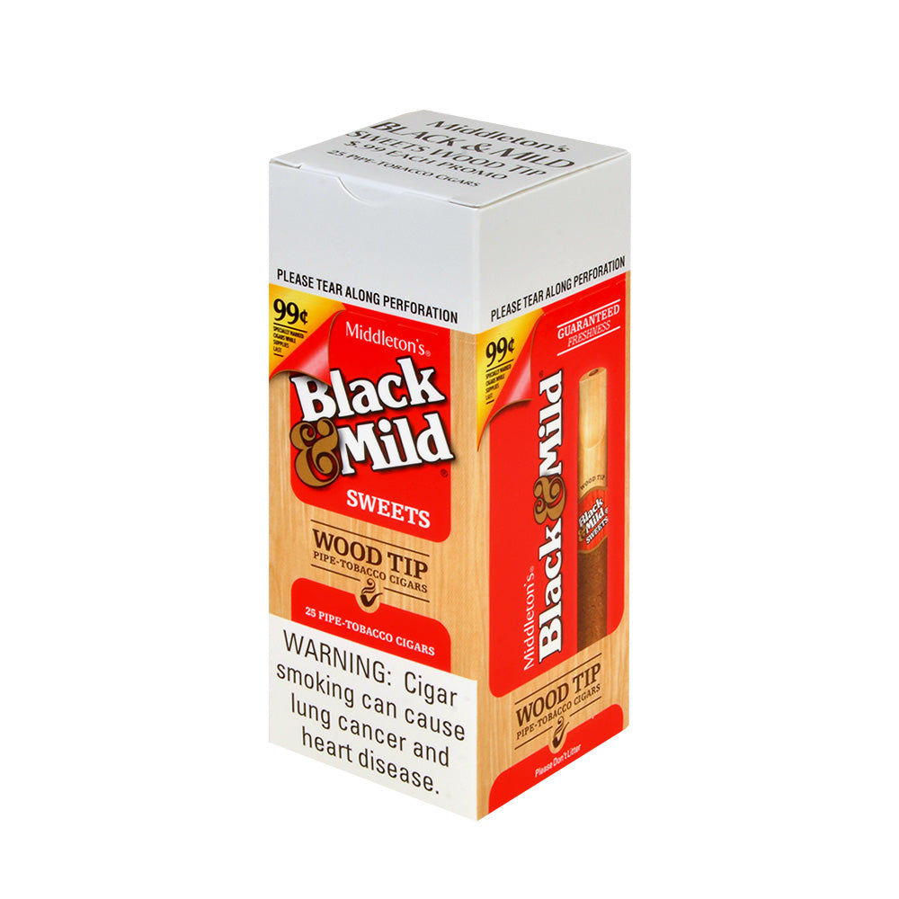 Middleton's Black & Mild Sweet Wood Tip 99 Cents Cigars Box of 25 1