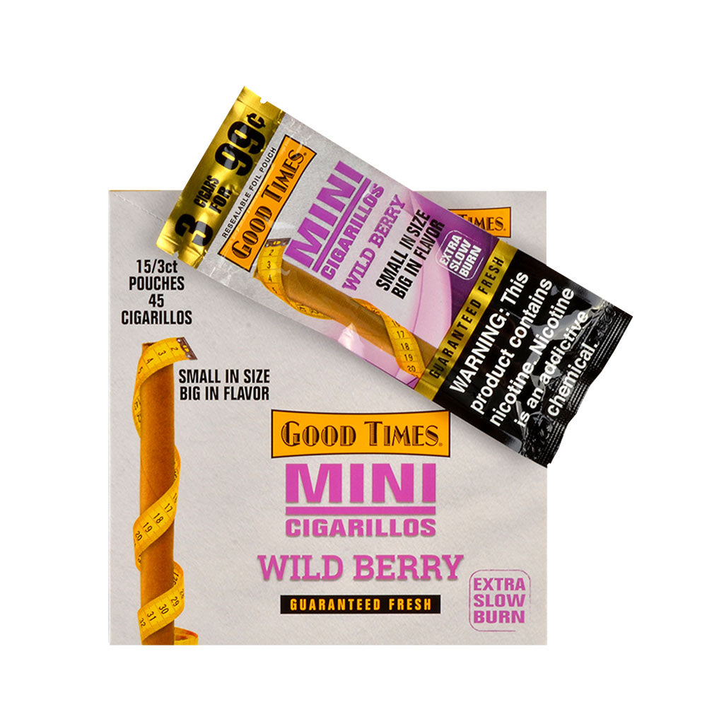 Good Times Mini Cigarillos Wild Berry Pre Priced 15 Packs of 3 3