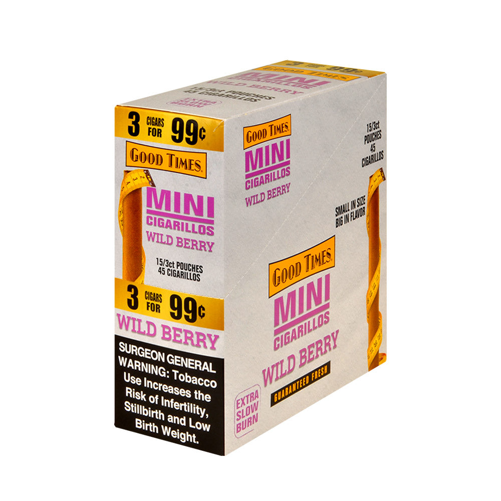 Good Times Mini Cigarillos Wild Berry Pre Priced 15 Packs of 3 1