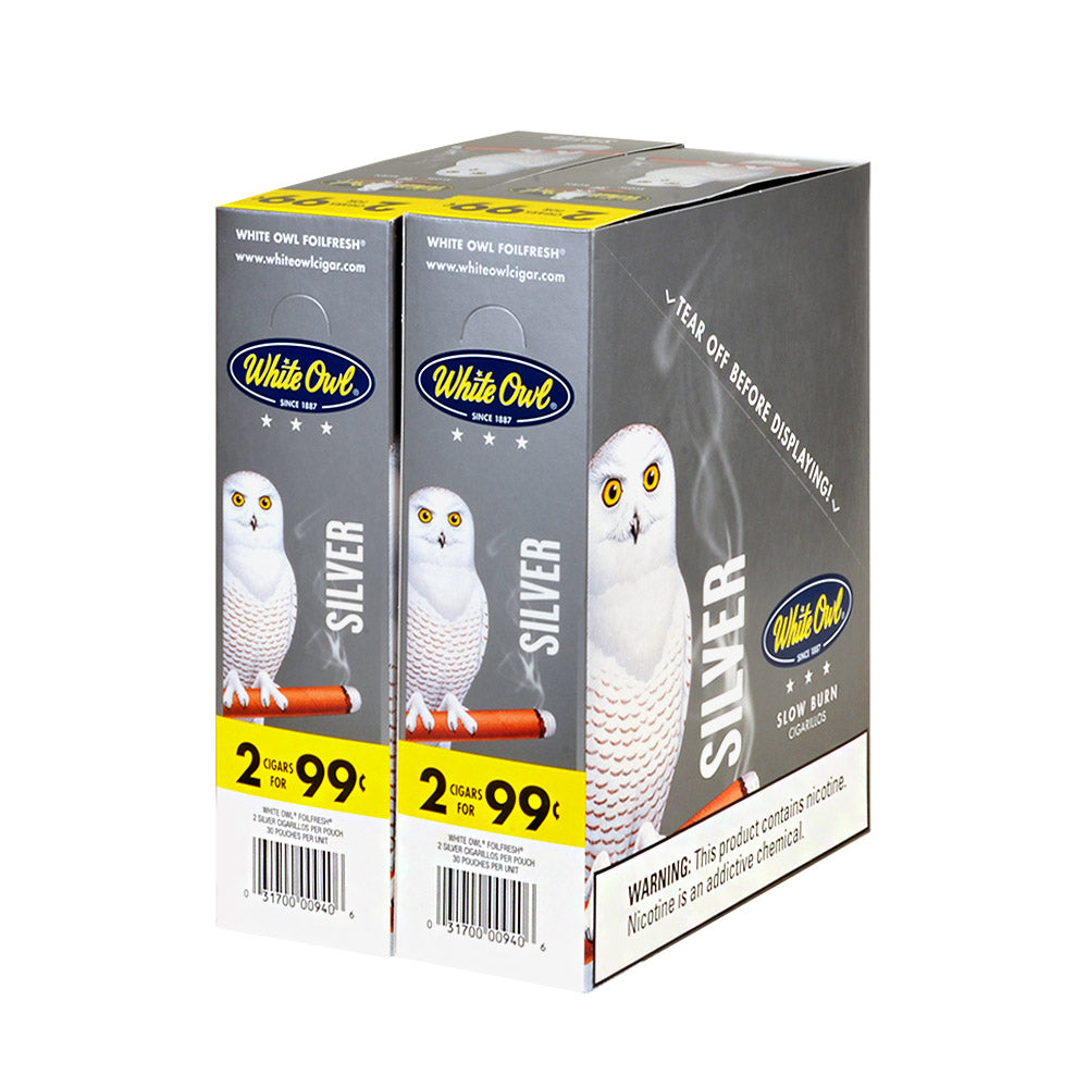 White Owl Cigarillos 99 Cent Pre Priced 30 Packs of 2 Cigars Silver 2