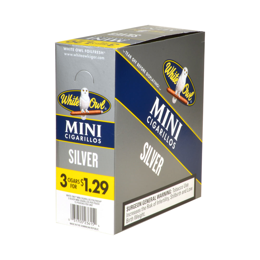White Owl Cigarillos Mini 3 for $1.29 15 Packs Of 3 Silver 2