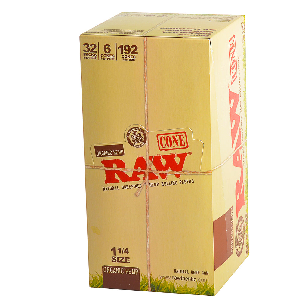 RAW Organic Pre Rolled 1 1/4 Cones 32 Packs of 6 1