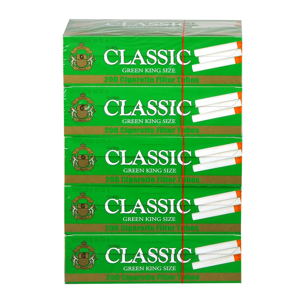 Classic Filter Tubes King Size Menthol (green) 5 Cartons of 200 1