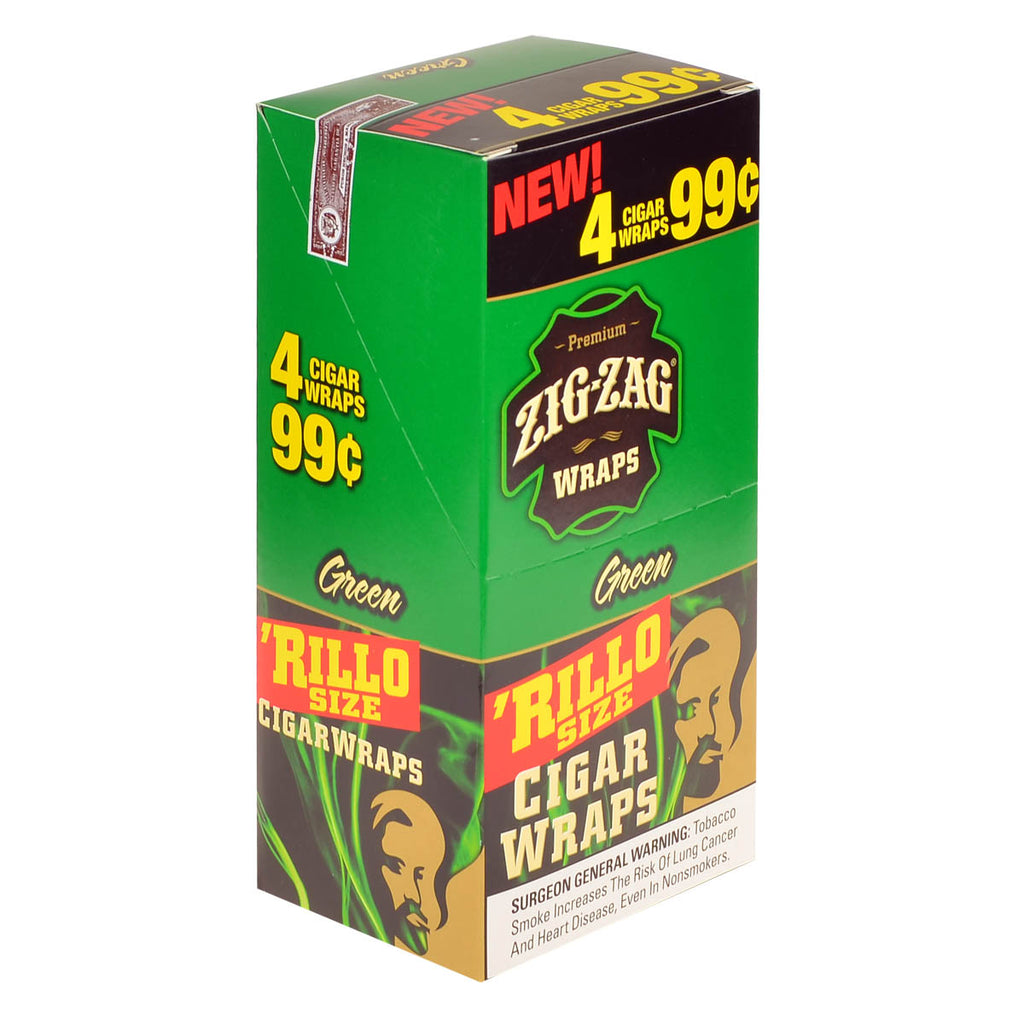 Zig Zag Rillo Size Cigar Wraps 4 for 99 Cents 15 Pouches of 4 Green 1